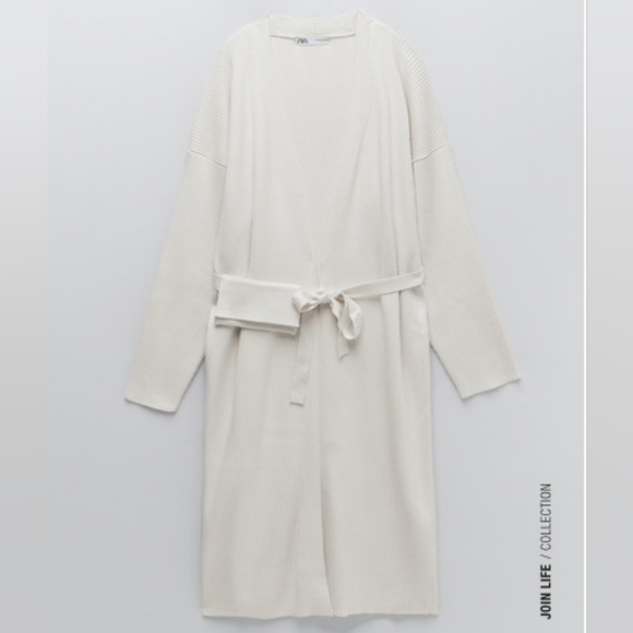 Zara Ribbed Knit Coat M Cream NWT - Picture 5 of 14